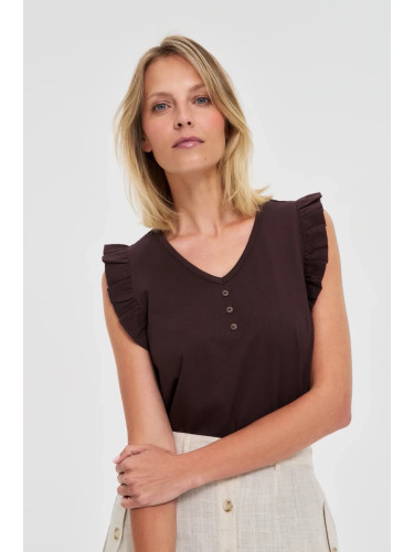 Marisse Brown Blouse With Ruffles On The Shoulders