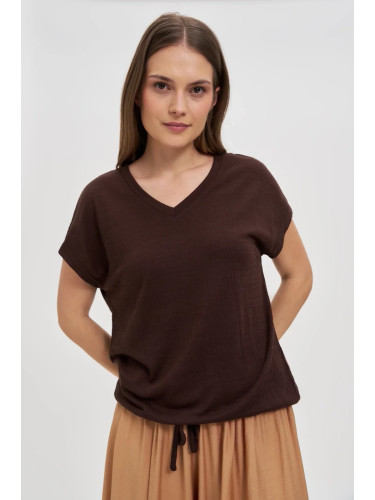 Marisse Brown V-Neck Blouse