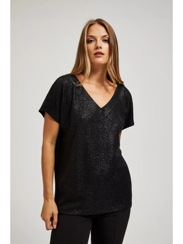 Marisse Elegant V-Neck Blouse Made Of Shiny Black Fabric