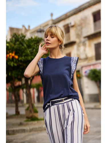 Marisse Navy Blue Cotton Blouse