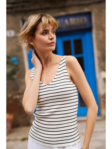 Marisse Beige Striped Cotton Top