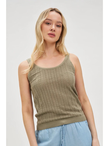 Marisse Openwork Olive Top