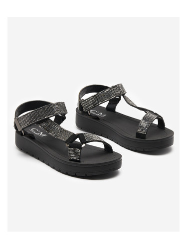 Resti Women's sandals with zircons in black Qroc- Footwear