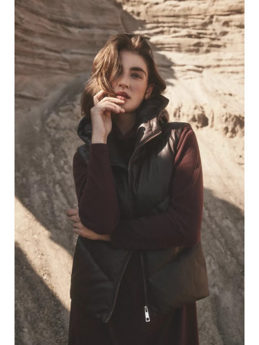 Marisse Brown Quilted Hooded Vest