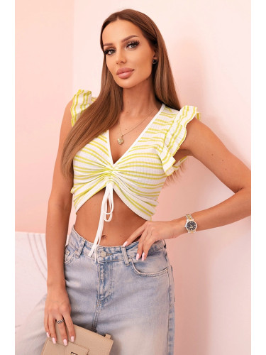 Kesi Women's ribbed blouse with gathering and ruffle green