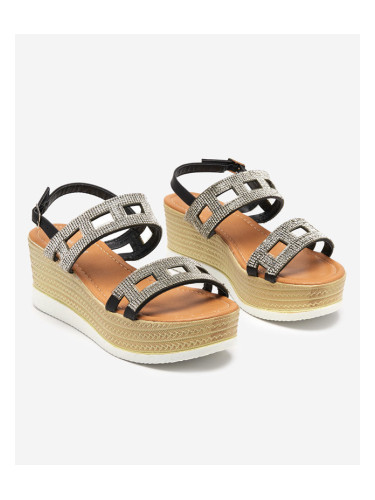 Resti Black women's sandals with zircons on a wedge Masewi - Footwear