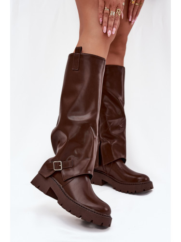 Boto Топли ботуши с обърната част и катарама шоколадови Fiorae