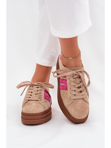 Boto Дамски маратонки на платформа от естествен велур бежово-розови Eldira