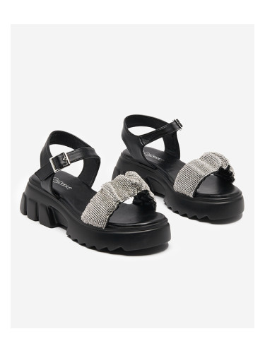 Resti Black women's sandals with cubic zirconias Pokio- Footwear