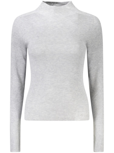 Светлосив пуловер с висока яка