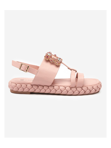 Resti Women's light pink sandals with a decorative Govy buckle - Footwear