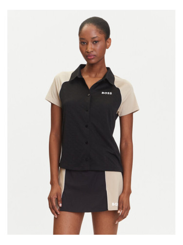 BOSS Тениска с яка и копчета Ellici2 50544191 Черен Regular Fit