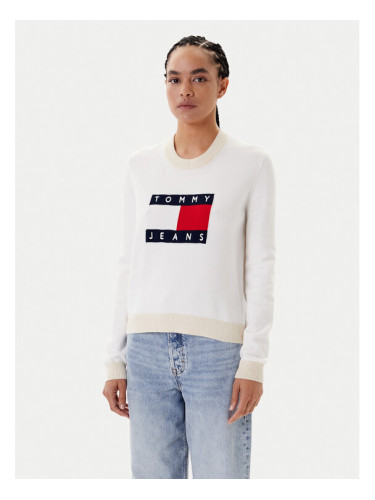 Tommy Jeans Пуловер Colorblock Flag DW0DW20970 Бял Regular Fit