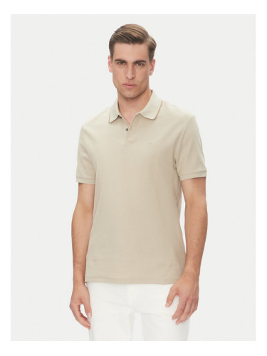 Calvin Klein Тениска с яка и копчета LV04LC239G Бежов Regular Fit