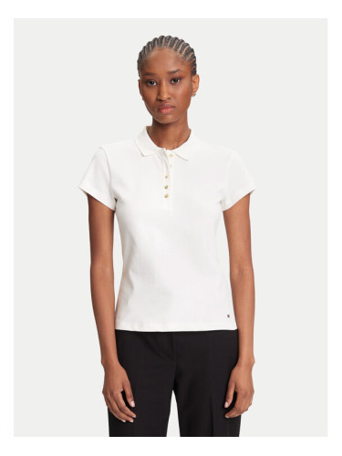 Tommy Hilfiger Тениска с яка и копчета Gold Button WW0WW45768 Екрю Slim Fit