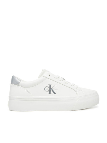 Calvin Klein Jeans Сникърси Vulc Flatf Lth Silver Logo Tag YW0YW01877 Бял