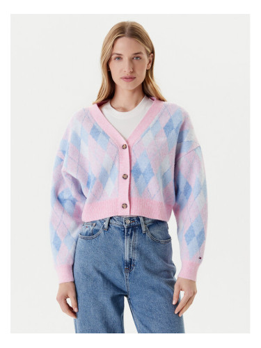 Tommy Jeans Кардиган Argyle DW0DW21180 Розов Relaxed Fit