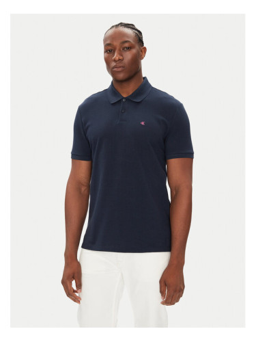 Calvin Klein Jeans Тениска с яка и копчета LV040EM269 Тъмносин Regular Fit