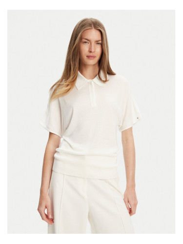 Tommy Hilfiger Тениска с яка и копчета WW0WW45652 Екрю Regular Fit