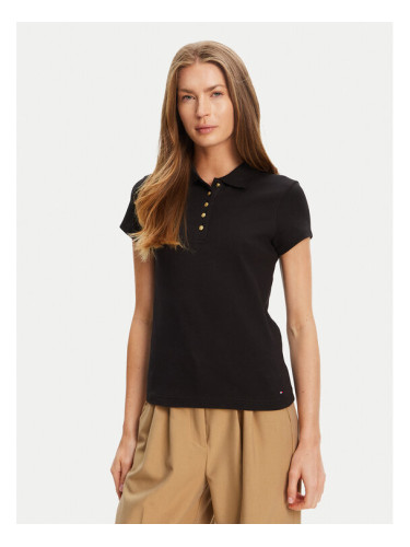 Tommy Hilfiger Тениска с яка и копчета Gold Button WW0WW45768 Черен Slim Fit