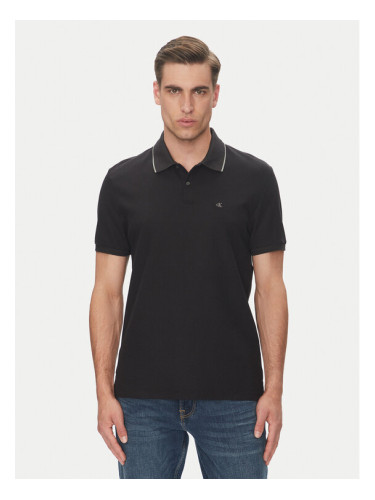 Calvin Klein Тениска с яка и копчета LV04LC239G Черен Regular Fit