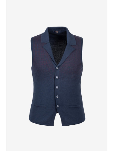 Тъмносин мъжки плетен елек с ревер