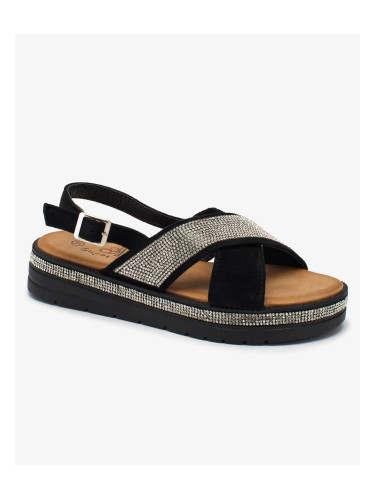 Resti Black women's eco-suede sandals with zircons Trikys