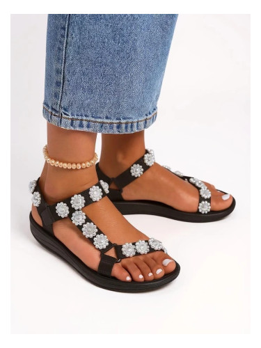 Resti Perseida women's black platform sandals with pearls