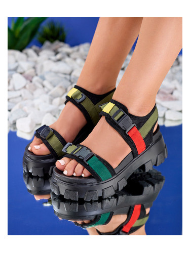 Resti Green and black women's sandals on a solid sole Rodeksi