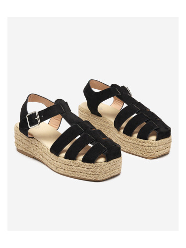 Resti Black eco-suede women's sandals on the Keniso platform - Footwear