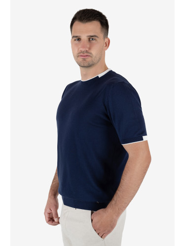 Тъмносиня блуза с къс ръкав от египетски памук