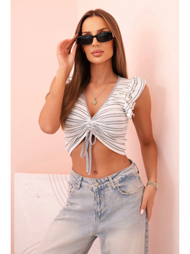 Kesi Women's ribbed blouse with gathering and frill gray