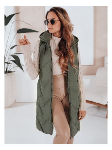 Дамски зелен елек с качулка