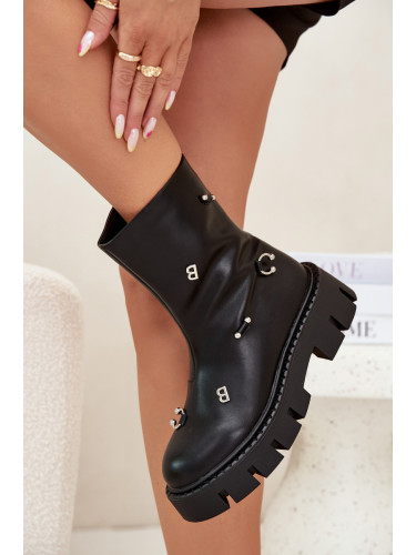 Boto Топли дамски ботуши с цип и декорации черни Thavira