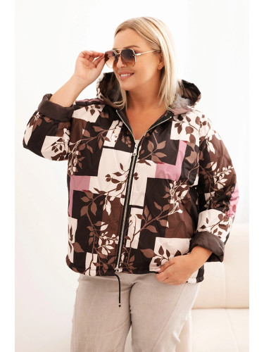 Kesi Włoski Plus Size women's jacket with a hood and extended back brown