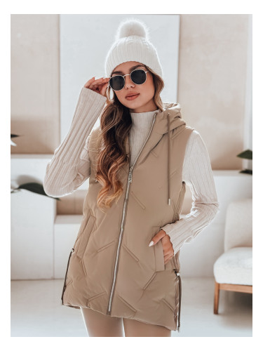 Дамски елек с качулка в цвят камила