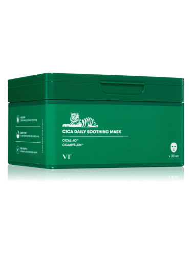 VT Cosmetics Cica Daily Soothing Mask интензивна хидратираща маска за лице с успокояващ ефект голяма опаковка 30 бр.