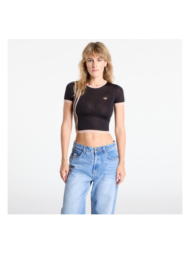 Тениска adidas Knitted 3 Stripe Short Tee Black XS