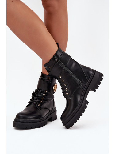 Boto Дамски Ботуши Работници С Златен Детайл Топли Черни Fiorena