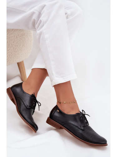 Дамски кожени елегантни обувки с връзки Zazoo 4238 Черни