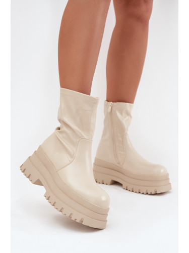 Boto Ботуши На Масивна Платформа Еко Кожени Бежови Килира