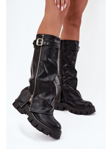 Boto Отопляеми ботуши с извита яка закопчалка и сребърен цип черни Armena