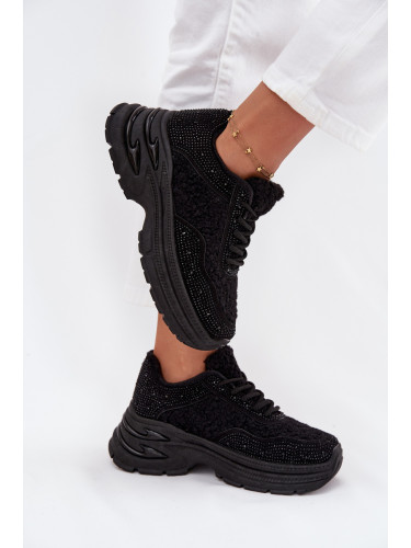 Boto Дамски Кецове С Циркони И Овча Кожа Черни Зарика