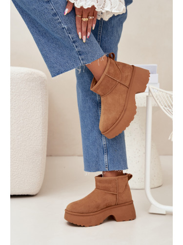 Boto Дамски Ниски Снежни Чизми Без Закопчаване С Овча Вата Кафяви Мавел