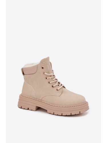Boto Дамски ботуши с топла подплата с цип светло бежови Tharika