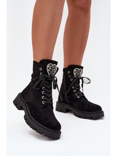 Boto Ботуши Работници С Бижутерска Декорация Топли Еко Замша Червени Miryssa