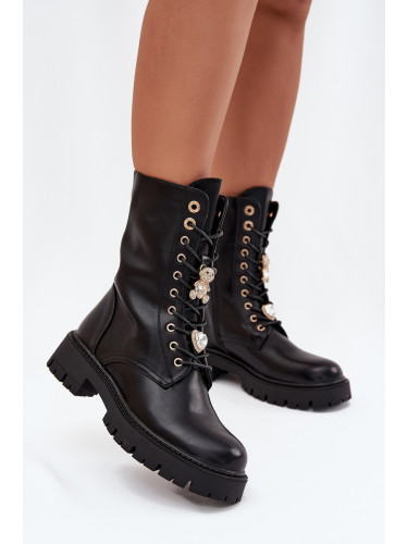 Boto Дамски Ботуши Работници С Припинци Затоплени Черни Lomina