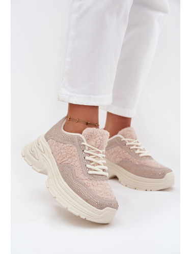 Boto Дамски Кецове С Цирконии И Овча Вълна Светло Бежови Зарика