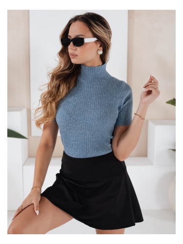 Дамски раиран пуловер с къс ръкав