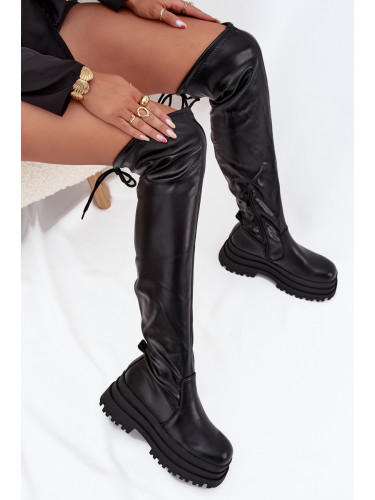 Boto Дамски Боти До Коляното На Масивна Платформа Черни Erisna